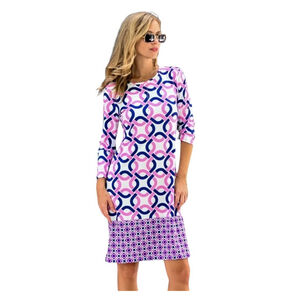 Jean-Pierre Klifa Daphne Pink Blue Chainlink 3/4 Sleeve Shift Dress Size Small